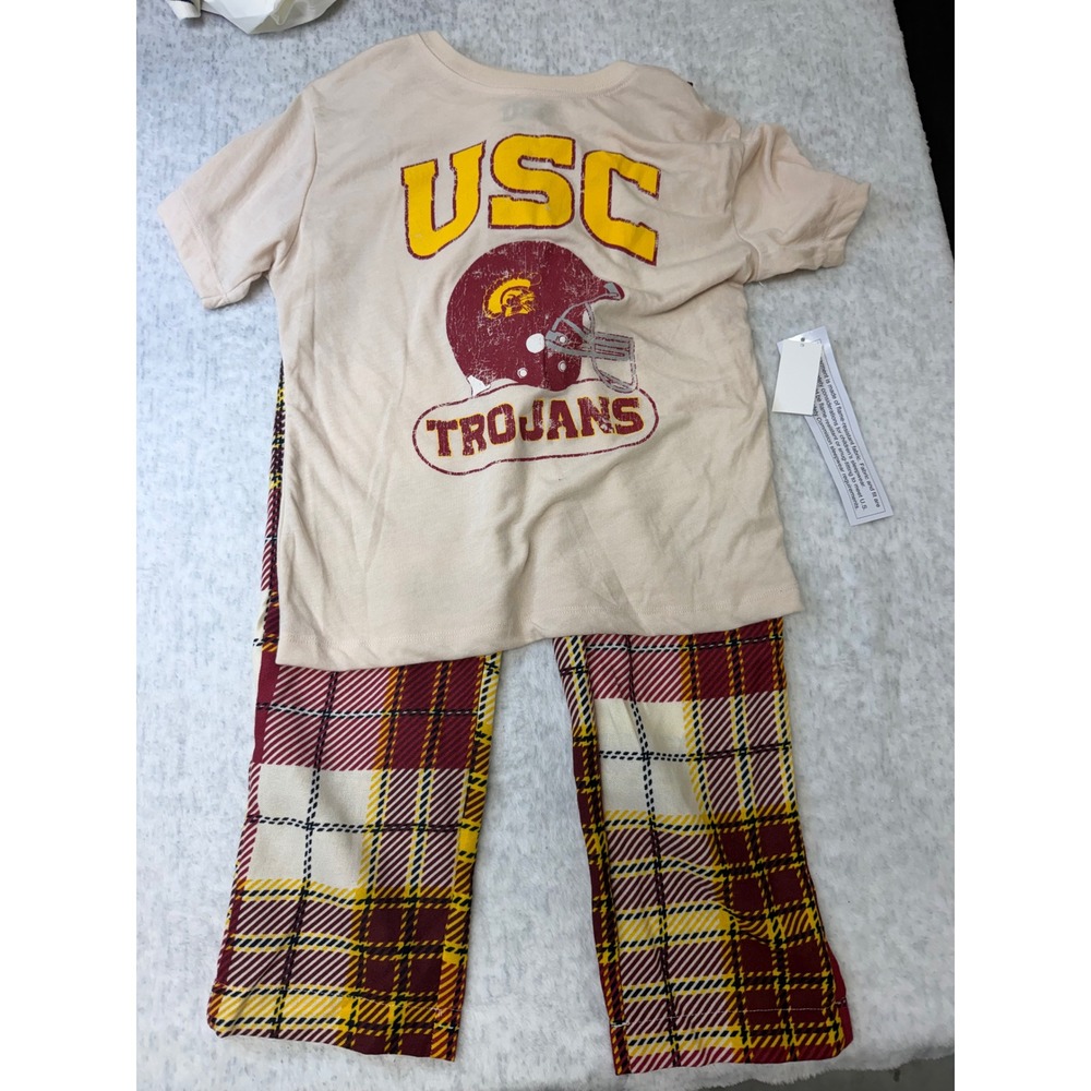 USC Trojans Kids Pajama Set Plaid Pants Graphic Tee Sleepwear S‎ 6/7 NEW